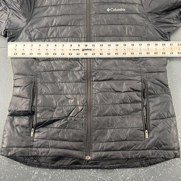 Columbia Puffer Jacket Women Medium Black Quilted Hooded Winter Packable - Picture 4 of 8